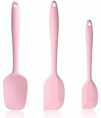 Productafbeelding van Unyqoos® 3-delige set roze siliconen spatels (BPA-vrij) – hittebestendig en geschikt voor gebruik op antiaanbakoppervlakken, inclusief een grote deegschraper, een lepelspatel en een kookspatel, ideaal voor bakken en koken