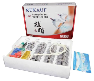 Produktbild von HQ Massage Schröpfen XXL Set mit 32 Schröpfgläser aus Kunststoff mit Magneten + Vakuumpumpe