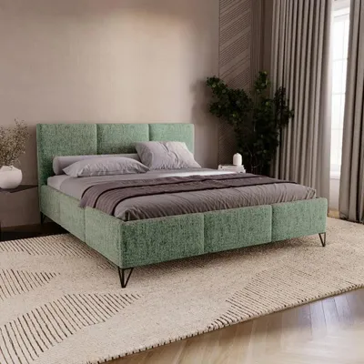 Produktbild von Chilly Möbel Design Bett Modero - Polsterbett mit Bettkasten, Lattenrost und Kopfteil 200x200 cm / Holzrahmen / Neve / Grün