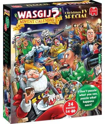 Productafbeelding van Wasgij Kerst Adventskalender - Kerstspecial voor televisie, 54 stuks, humoristisch, geschikt voor kinderen vanaf 15 jaar