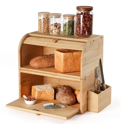 Bambus-Brotkasten doppellagig 38x25x36 cm natur