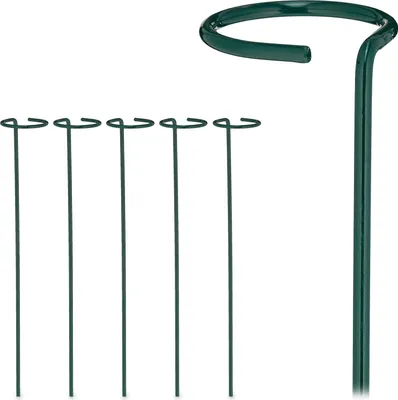 Produktbild von Relaxdays Pflanzstäbe Metall, 6er Set, Rankstäbe mit Ring, Metallstäbe Garten, Rankhilfe Stäbe, 40 cm lang, dunkelgrün