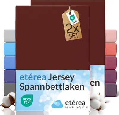Produktbild von etérea Spannbettlaken Jersey 2 Stück - 140x200 cm - Bettlaken - 100 % Baumwolle - Bordeaux