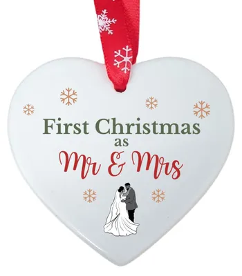 Keramik-Herz-Anhänger Erste Weihnachten als Mr & Mrs, 7,7x7,3 cm