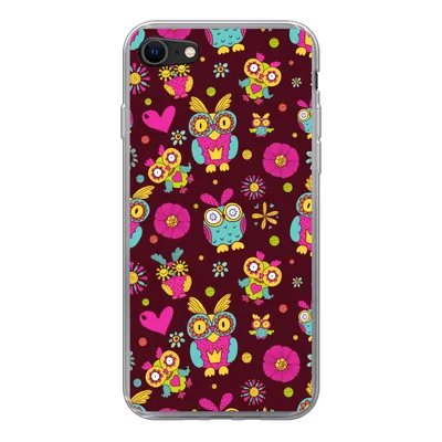 Produktbild von MuchoWow® Handyhülle Schutzhülle Hülle für iPhone SE 2022 Mädchen - Eule - Schokolade - Muster - Mädchen - Kind - Kinder Silikon Softcase Handy Hülle - Schutzhülle