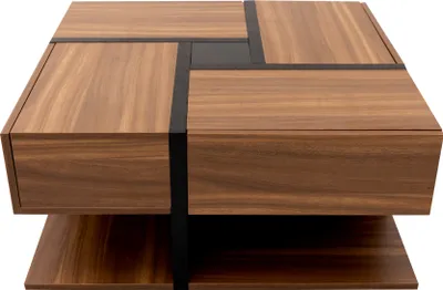 Produktbild von okwish Wohnzimmer-Couchtisch 78*78*36 cm, Couchtisch mit Stauraum unten, mit Barfunktion, einzigartiges farblich passendes Liniendesign (natürliche Farbe)