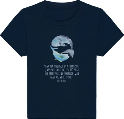 Produktbild von Mr. & Mrs. Panda Babyshirt Walfisch Thunfisch 0. - 6. Monat - French Navy - Geschenk, Baby T-Shirt, Tunfisch, Wal, Wahl, Lustige Sprüche, Kinder Top, , Spruch Lustig