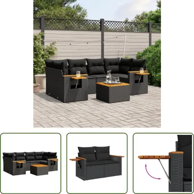 Produktbild von The Living Store 7-tlg. Garten-Sofagarnitur mit Kissen Schwarz Poly Rattan