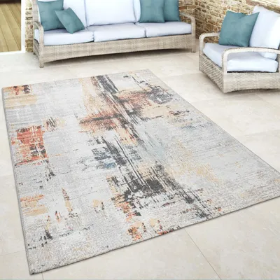 Produktbild von Outdoor Teppich Balkon Terrasse Vintage Küchenteppich Muster Abstrakt Beige Creme Grösse 60x100 cm