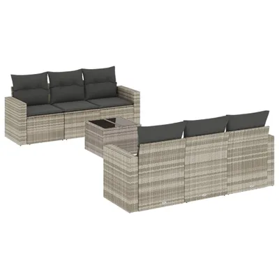 Produktbild von vidaXL 7-tlg. Garten-Sofagarnitur mit Kissen Hellgrau Poly Rattan