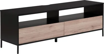 Obrázek produktu pro BELIANI TV nábytek černý světlý dřevotříska práškově lakovaná kov 52 x 150 x 42 cm stylová elegantní barevná kombinace úložný prostor obývací pokoj