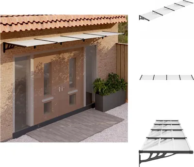 Immagine prodotto di vidaXL Tettoia per porta nera e trasparente 396x90 cm in policarbonato - Tende da sole
