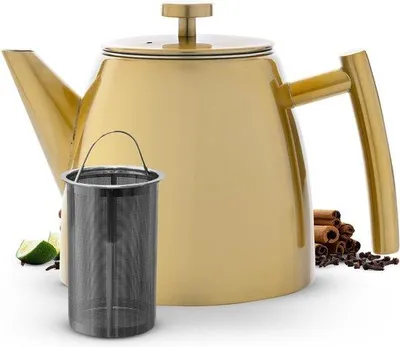 Immagine prodotto di Pentola | Oro | Acciaio inossidabile 1 L | Pentola con colino | Pentola in acciaio inossidabile | Contenitore per il tè | Pentola con contenitore | Infusore per tè | A doppia parete