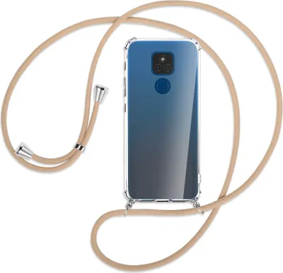 Produktbild von Handykette Backcover-Schutzhülle mit Band (Metall silberfarben) für Motorola Moto E7 Plus - beige