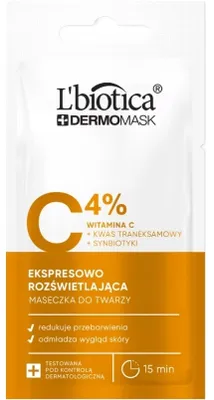 Produktbild von L'Biotica Dermomask Maseczka do twarzy ekspresowo rozświetlająca z witaminą C, 8 ml