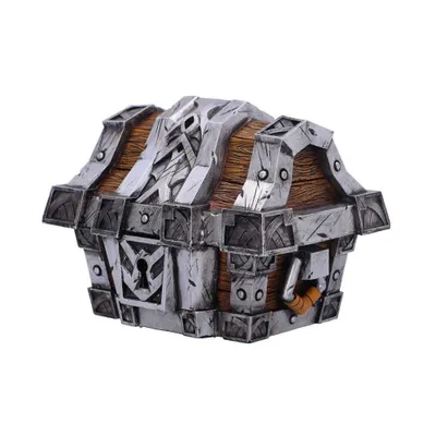 A detailed, studio shot of a fantasy-themed treasure chest.