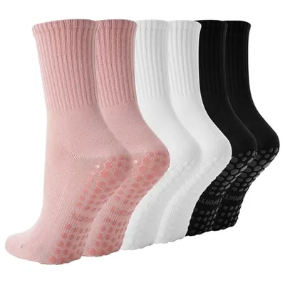 Immagine prodotto di Calzini antiscivolo da donna, set da 3, calzini da yoga con punteggiature, colorati