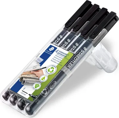 Produktbild von Folienschreiber Lumocolor permanent F 4-er Etui schwarz Packung mit 10 Stück