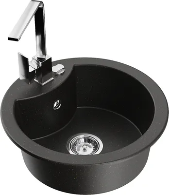 Produktbild von Mexen Diego 1-Becken-Granit-Spüle mit Mischbatterie Rita, Schwarz/Gold metallisch - 6512-75-670300-00