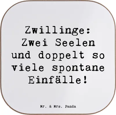 Produktbild von Mr. & Mrs. Panda Untersetzer für Gläser Spruch Zwillinge Abenteuer - Weiß - Geschenk, Getränkeuntersetzer, Coaster, Horoskop, Dualität, Tierkreiszeichen, Glas