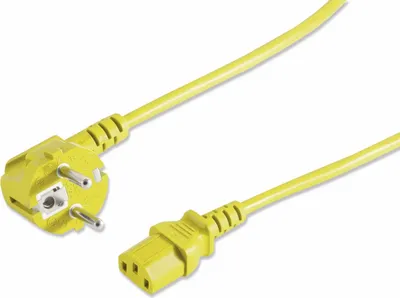 Produktbild von Kaltgeräte Netzkabel Schutzkontakt-Stecker abgewinkelt  IEC320-C13 Buchse gelb - Länge: 3,0m