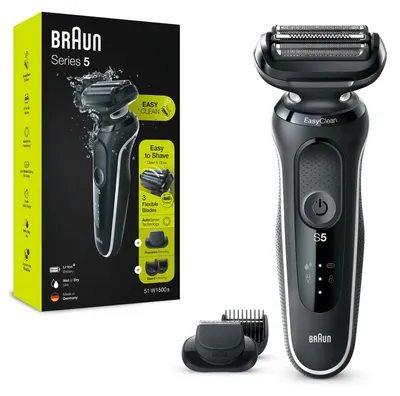 Obrázek produktu pro Braun | Holicí strojek | 51-W1500s | Doba provozu (max.) 50 min | Mokré a suché holení | Černá/bílá