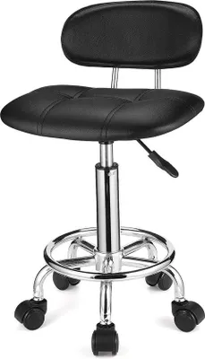Produktbild von Famanu Rollhocker mit Rückenlehne - Höhenverstellbar und drehbar mit Rollen - Schwarz