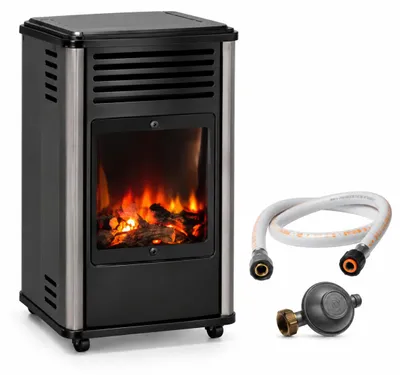 Image de Chauffage à gaz 3.4 KW mobile Noir Effet feu + Tuyau gaz + Détendeur butane Manhattan SAHARA