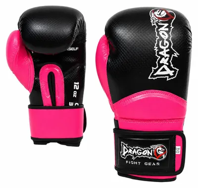 Obrázok produktu pre Dragon 30025-P boxerské rukavice z karbónovej kože – profesionálne rukavice na Muay Thai, kickbox, MMA a sparing – vysokokvalitná Imitácia kože, dostupné veľkosti: 8 oz, 10 oz, 12 oz (čierna – ružová, 8 oz)