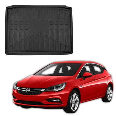 Produktbild von SCOUTT | Kofferraumwanne Laderaumwanne Kompatibel mit Opel Astra K Hatchback 2015-2021 (Standardreserve), mit Hoher Rand, Kofferraum-Schutzmatte, Geriffelt, Aufrollbar, Schwarz