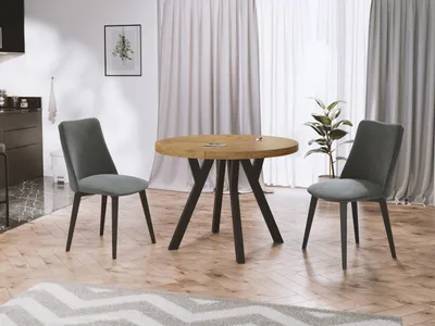Produktbild von Designer Runder Ausziehbarer Esstisch - Loft-Stil, Industriell, Platzsparend - Schwarze Beine - 100 bis 150cm - für 5-8 Personen - Hergestellt in EU - Lancelot Eiche - 150 cm