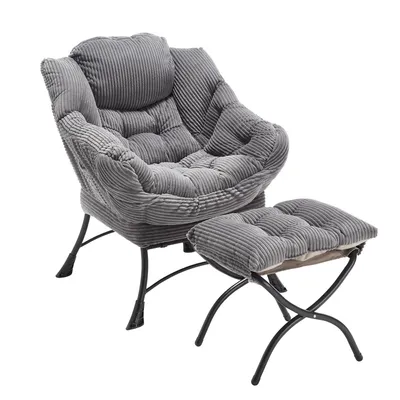Produktbild von LVHOM Relaxsessel mit Hocker, Armlehnstuhl Fernsehsessel Lesesessel mit Seitentasche, Cord Bezug, bis 180kg belastbar, Grau