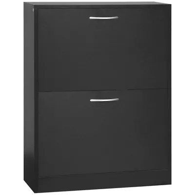 Image de HOMCOM Armoire à Chaussures Meuble à Chaussures dim. 60L x 24l x 80H cm 2 Portes abattantes Noir