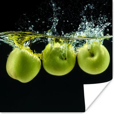 Produktbild von MuchoWow® Poster Äpfel - Obst - Wasser - Schwarz - Grün 100x100 cm - Babyzimmer