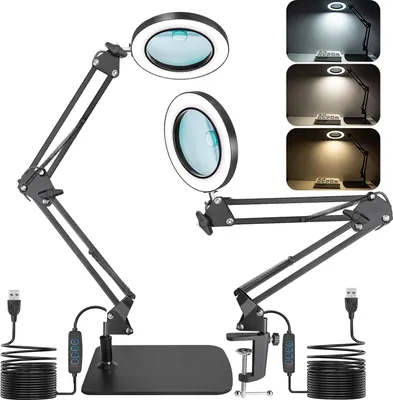 Productafbeelding van 15x 10x vergrootglas met licht en standaard - Led - Vergrootlamp met klem en