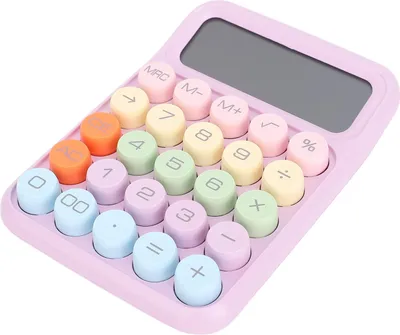Produktbild von Mechanischer Taschenrechner mit 12-stelligem großem LCD-Display, großen Tasten, elektronisch, für Schule, Geschäft, Zuhause, bonbonfarben, lila