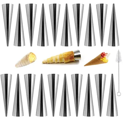 Productafbeelding van Cannoli-vormen, 21 stuks, roestvrij staal, roomhoornvormen, 12 x 3,5 cm