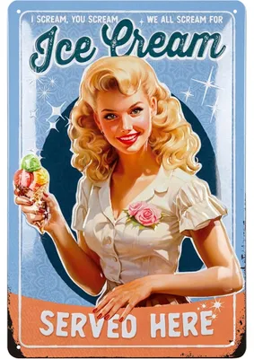 Produktbild von LANOLU Retro Blechschild ICE CREAM, vintage Küchen Schild, retro Deko Küche, Sprüche Schild, lustiges Metallschild 20x30cm
