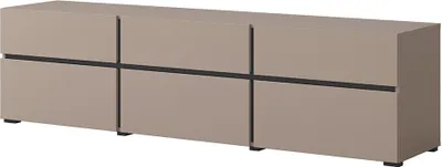 Image de Meuble TV 180cm coloris beige et noir collection HAVANA. Meuble design avec 3 portes et 3 tiroirs.