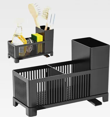 Produktbild von Spülbecken Organizer Küchen,Sink Caddy Kitchen Organizer Schwamm-Organisator, Kunststoff-Spülbecken-Organisator Mit Automatischer Abtropfschale Für Küchenzubehör Schwamm/Bürste/Seifenschale