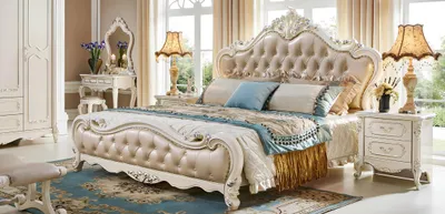Produktbild von Bett Schlafzimmer Set Echtholz Luxus Barock Rokoko Betten 2x Nachttisch 3tlg