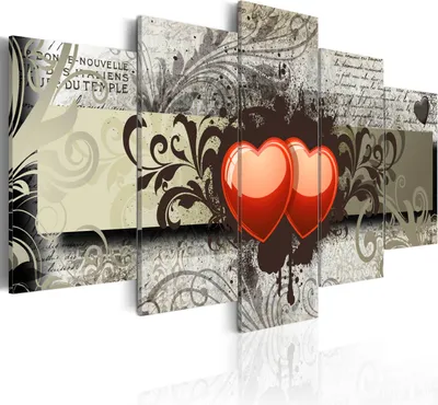 Produktbild von Leinwandbilder Abstrakt 200x100 cm Vlies Leinwandbild 5 tlg Kunstdruck modern Wandbilder XXL Wanddekoration Design Wand Bild - Herz Vintage Ornament 020101-191