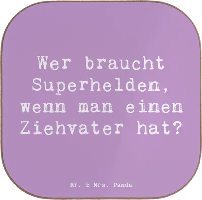 Produktbild von Mr. & Mrs. Panda Tassenuntersetzer Spruch Ziehvater Held - Lavendeltraum - Geschenk, Familie, Inspiration, Untersetzer Tasse, Coaster, Bonusvater, Adoptivvater, Design