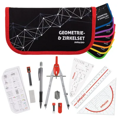 Produktbild von DynaTech Geometrie- und Zirkelset (13-teilig) Etui mit Reißverschluss in rot