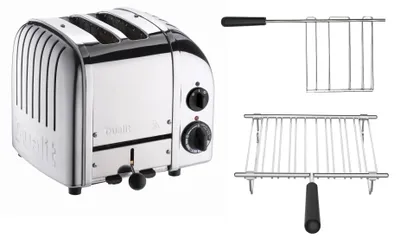 Produktbild von Dualit Toaster Paket 2, 2er Toaster mit Brötchenaufsatz und Sandwichzange poliertes Metall
