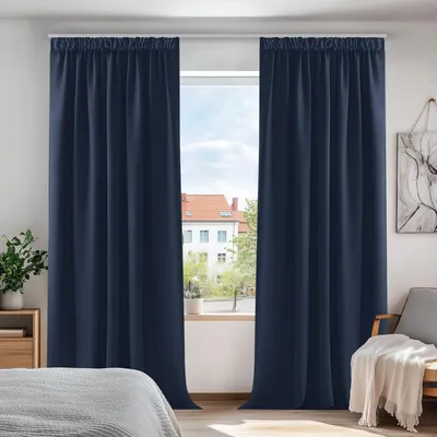 Zdjęcie produktu dla Zasłony zaciemniające, termiczne, dźwiękochłonne, 290x140 cm, ciemnoniebieskie, zestaw 2 sztuki