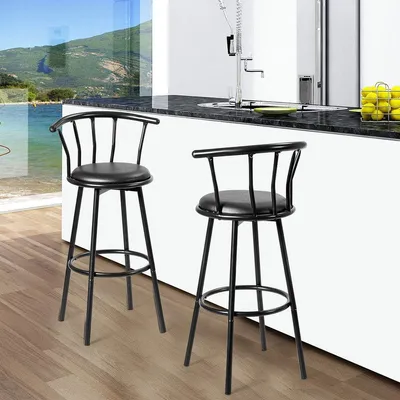 Obrázek produktu pro Barová stolička - Barová židle - Barové židle - Kuchyňská židle - Barové židle - 2 kusy, černá barva - Otočná o 360°