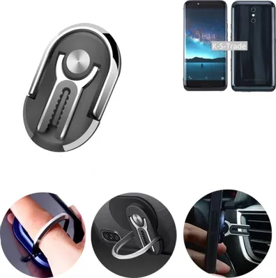Produktbild von K-S-Trade 3in1 Smartphone-Ring Handy-Ring kompatibel mit Doogee BL5000 Fingerhalterung  Handyring Tischständer Lüftungsgitter-Halterung Tisch