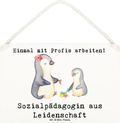 Produktbild von Mr. & Mrs. Panda Schild Sozialpädagogin Leidenschaft DIN A6 - Weiß - Geschenk, Holzschild, Türschild, Wandbild Holz, wandtafel, holzbild