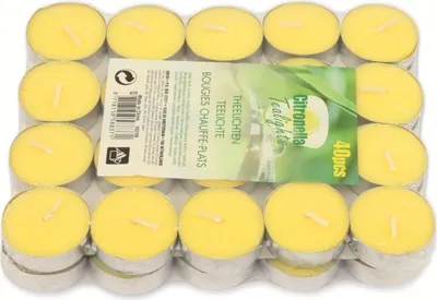 Produktbild von Vilde Anti-Mücken-Teelichter, 40 Stück, gelb, Ø 4 cm, H 1,5 cm, mit ätherischem Öl